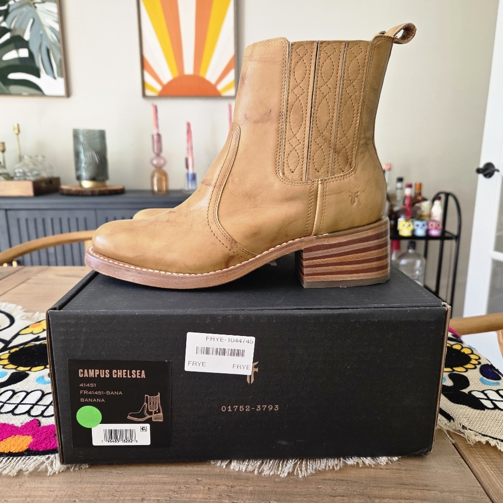 Anthropologie FRYE Campus 14L Women's Boots Leather Tan Banana NEW - Picture 12 of 15